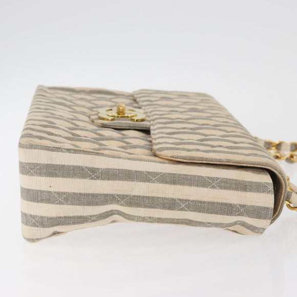 CHANEL Matelasse 30 Chain Shoulder Bag Canvas Gray Gold CC Auth 182738SAV