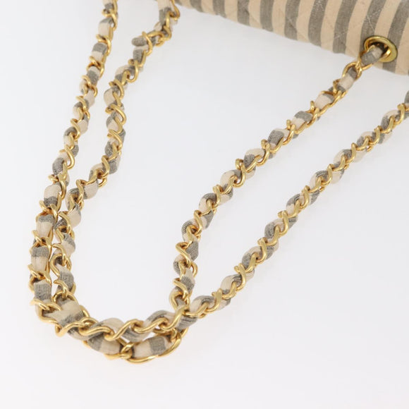 CHANEL Matelasse 30 Chain Shoulder Bag Canvas Gray Gold CC Auth 182738SAV