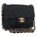 CHANEL Mini Matelasse 17 Chain Shoulder Bag Satin Black Gold CC Auth 182739SAV-1