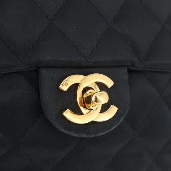 CHANEL Mini Matelasse 17 Chain Shoulder Bag Satin Black Gold CC Auth 182739SAV
