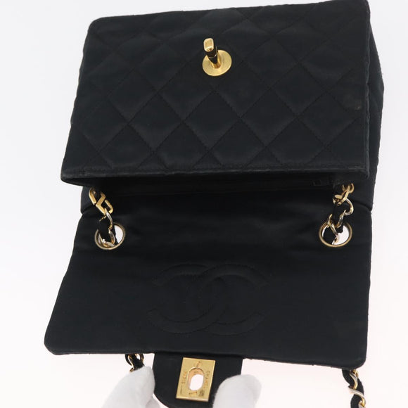 CHANEL Mini Matelasse 17 Chain Shoulder Bag Satin Black Gold CC Auth 182739SAV