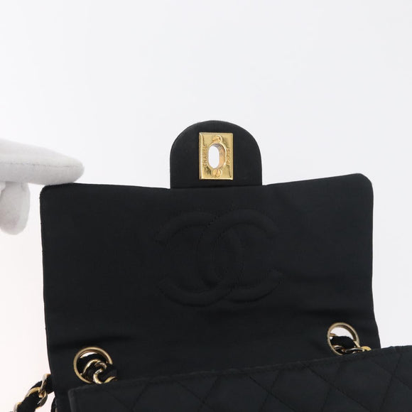 CHANEL Mini Matelasse 17 Chain Shoulder Bag Satin Black Gold CC Auth 182739SAV