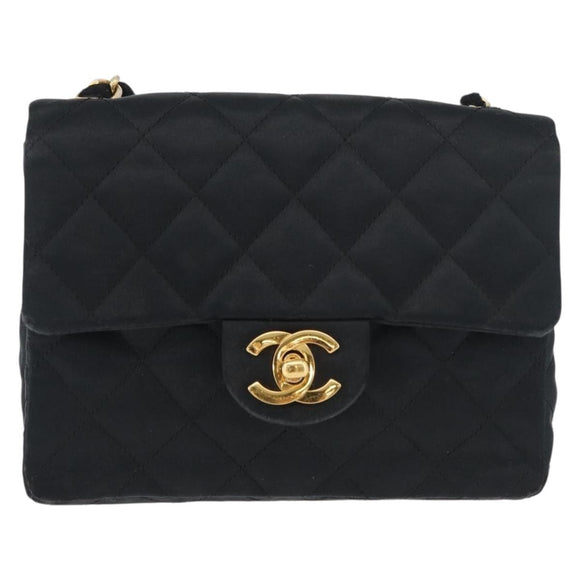 CHANEL Mini Matelasse 17 Chain Shoulder Bag Satin Black Gold CC Auth 182739SAV