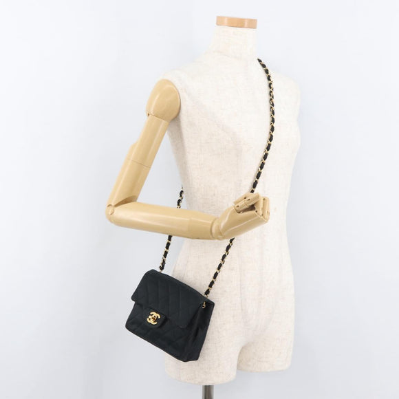 CHANEL Mini Matelasse 17 Chain Shoulder Bag Satin Black Gold CC Auth 182739SAV