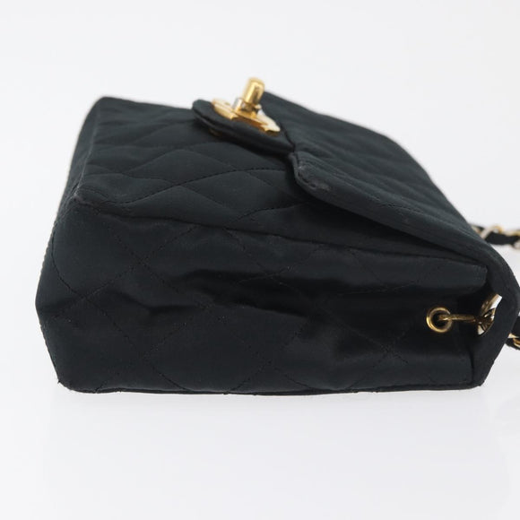 CHANEL Mini Matelasse 17 Chain Shoulder Bag Satin Black Gold CC Auth 182739SAV