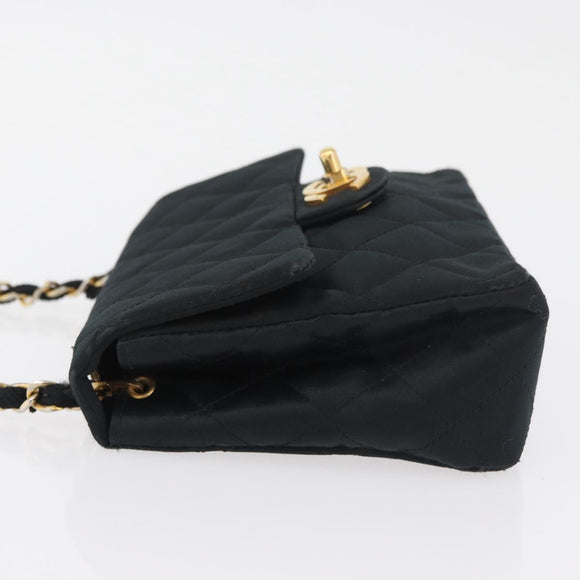 CHANEL Mini Matelasse 17 Chain Shoulder Bag Satin Black Gold CC Auth 182739SAV