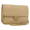 CHANEL Matelasse 25 Chain Shoulder Bag Lamb Skin Beige Gold CC Auth 182740-1