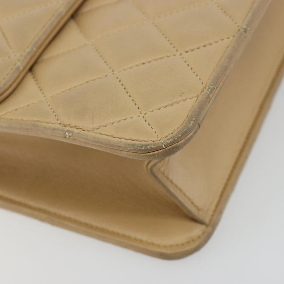 CHANEL Matelasse 25 Chain Shoulder Bag Lamb Skin Beige Gold CC Auth 182740