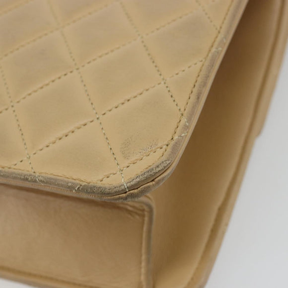 CHANEL Matelasse 25 Chain Shoulder Bag Lamb Skin Beige Gold CC Auth 182740