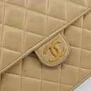 CHANEL Matelasse 25 Chain Shoulder Bag Lamb Skin Beige Gold CC Auth 182740-19