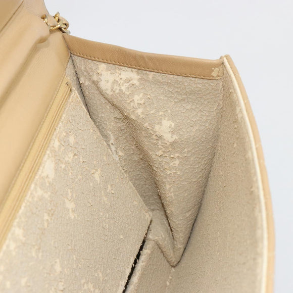 CHANEL Matelasse 25 Chain Shoulder Bag Lamb Skin Beige Gold CC Auth 182740