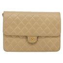 CHANEL Matelasse 25 Chain Shoulder Bag Lamb Skin Beige Gold CC Auth 182740-13