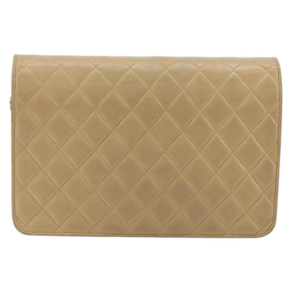 CHANEL Matelasse 25 Chain Shoulder Bag Lamb Skin Beige Gold CC Auth 182740