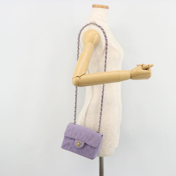 CHANEL Mini Matelasse 17 Chain Bag Cotton Lavende Gold CC Auth 182741SAM