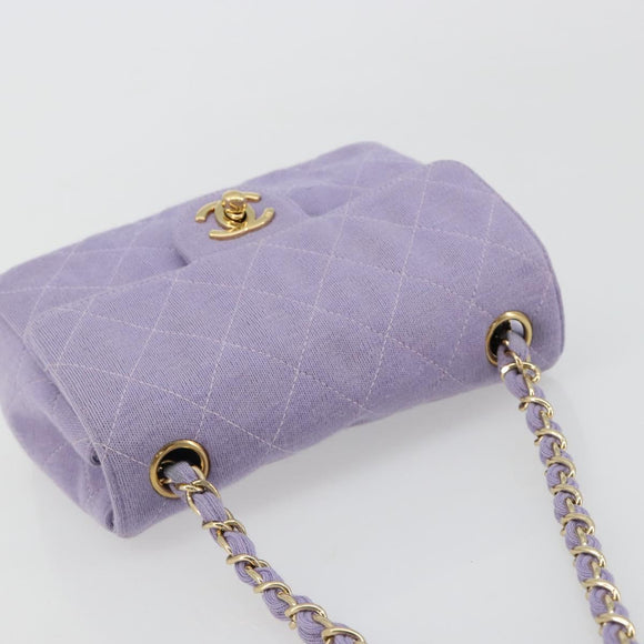 CHANEL Mini Matelasse 17 Chain Bag Cotton Lavende Gold CC Auth 182741SAM