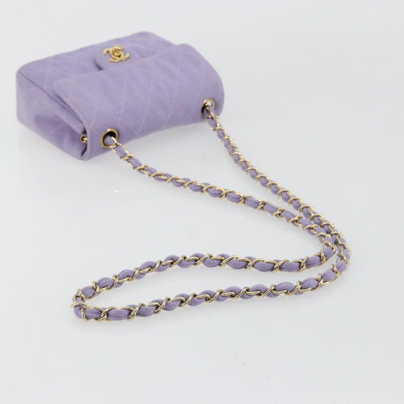 CHANEL Mini Matelasse 17 Chain Bag Cotton Lavende Gold CC Auth 182741SAM