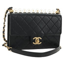 CHANEL Matelasse Chain Shoulder Bag Lamb Skin Black Gold CC Auth 182742SAM-1