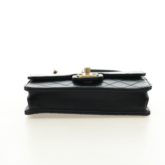 CHANEL Matelasse Chain Shoulder Bag Lamb Skin Black Gold CC Auth 182742SAM