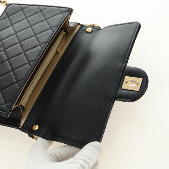 CHANEL Matelasse Chain Shoulder Bag Lamb Skin Black Gold CC Auth 182742SAM