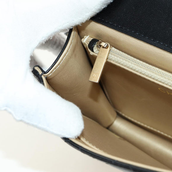 CHANEL Matelasse Chain Shoulder Bag Lamb Skin Black Gold CC Auth 182742SAM