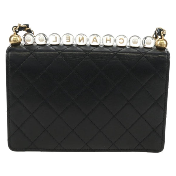 CHANEL Matelasse Chain Shoulder Bag Lamb Skin Black Gold CC Auth 182742SAM