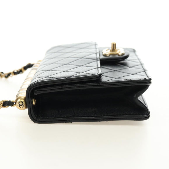 CHANEL Matelasse Chain Shoulder Bag Lamb Skin Black Gold CC Auth 182742SAM