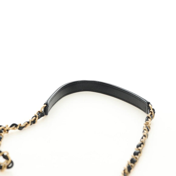 CHANEL Matelasse Chain Shoulder Bag Lamb Skin Black Gold CC Auth 182742SAM