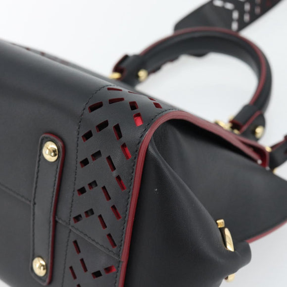 Salvatore Ferragamo Gancini Hand Bag Leather 2way Black Gold Auth 182777V