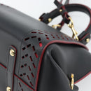 Salvatore Ferragamo Gancini Hand Bag Leather 2way Black Gold Auth 182777V-14