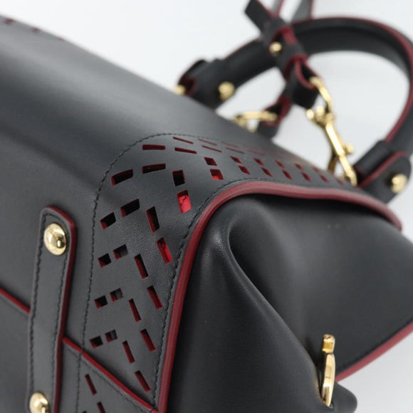 Salvatore Ferragamo Gancini Hand Bag Leather 2way Black Gold Auth 182777V
