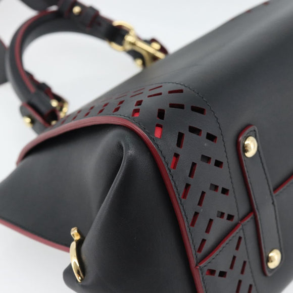 Salvatore Ferragamo Gancini Hand Bag Leather 2way Black Gold Auth 182777V