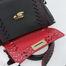 Salvatore Ferragamo Gancini Hand Bag Leather 2way Black Gold Auth 182777V-17