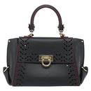 Salvatore Ferragamo Gancini Hand Bag Leather 2way Black Gold Auth 182777V-2