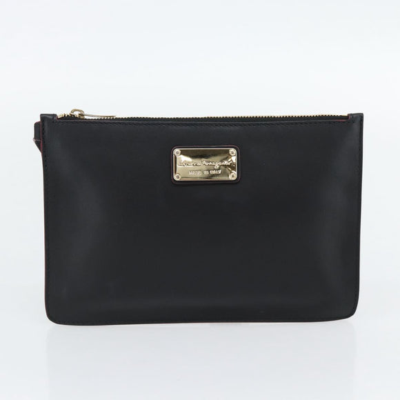 Salvatore Ferragamo Gancini Hand Bag Leather 2way Black Gold Auth 182777V