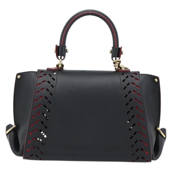 Salvatore Ferragamo Gancini Hand Bag Leather 2way Black Gold Auth 182777V