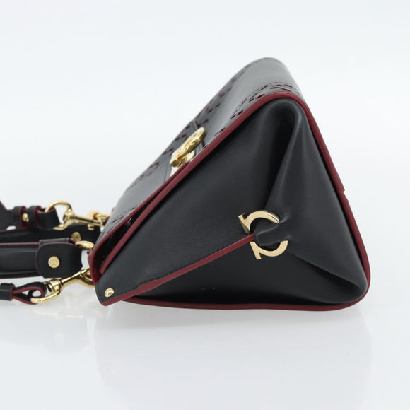 Salvatore Ferragamo Gancini Hand Bag Leather 2way Black Gold Auth 182777V