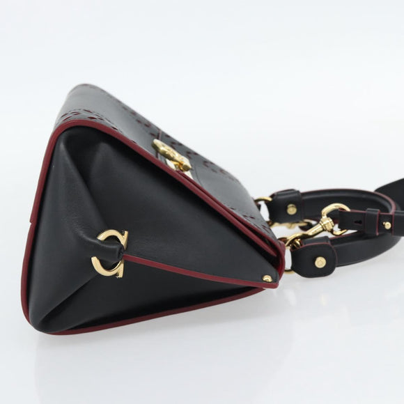 Salvatore Ferragamo Gancini Hand Bag Leather 2way Black Gold Auth 182777V
