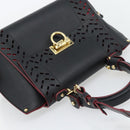 Salvatore Ferragamo Gancini Hand Bag Leather 2way Black Gold Auth 182777V-6
