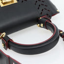 Salvatore Ferragamo Gancini Hand Bag Leather 2way Black Gold Auth 182777V-7