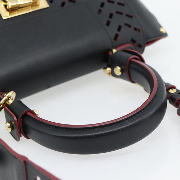 Salvatore Ferragamo Gancini Hand Bag Leather 2way Black Gold Auth 182777V