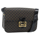 CELINE Macadam Canvas Horse Carriage Bag PVC Leather Black Gold Auth 182778V-1