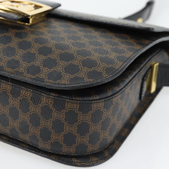 CELINE Macadam Canvas Horse Carriage Bag PVC Leather Black Gold Auth 182778V
