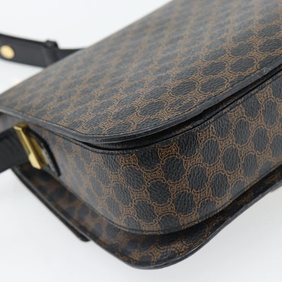 CELINE Macadam Canvas Horse Carriage Bag PVC Leather Black Gold Auth 182778V