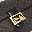CELINE Macadam Canvas Horse Carriage Bag PVC Leather Black Gold Auth 182778V-17