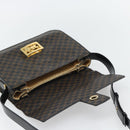 CELINE Macadam Canvas Horse Carriage Bag PVC Leather Black Gold Auth 182778V-10