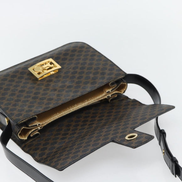 CELINE Macadam Canvas Horse Carriage Bag PVC Leather Black Gold Auth 182778V