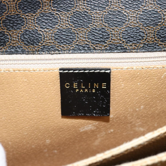 CELINE Macadam Canvas Horse Carriage Bag PVC Leather Black Gold Auth 182778V