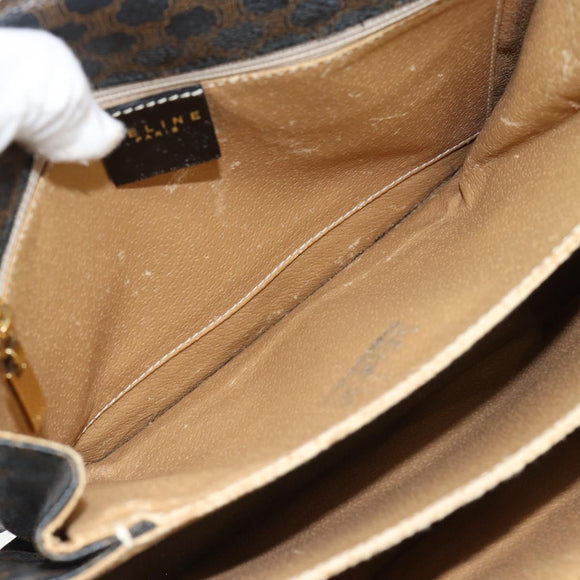 CELINE Macadam Canvas Horse Carriage Bag PVC Leather Black Gold Auth 182778V
