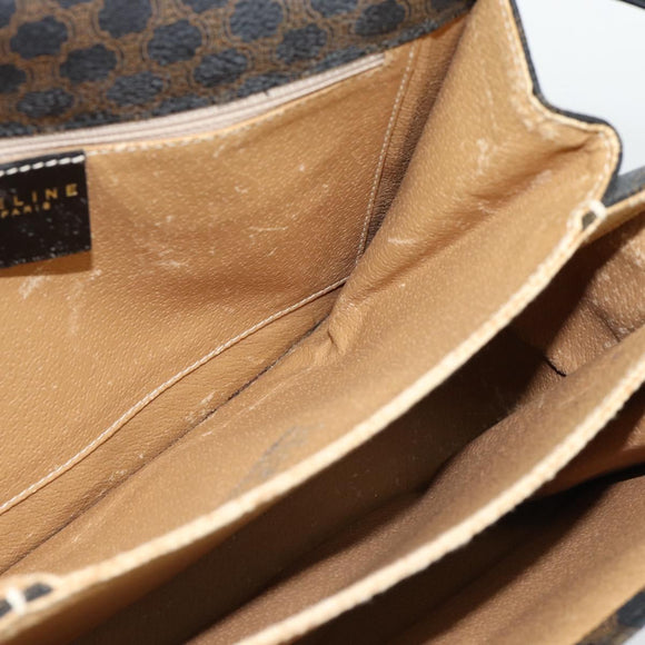 CELINE Macadam Canvas Horse Carriage Bag PVC Leather Black Gold Auth 182778V