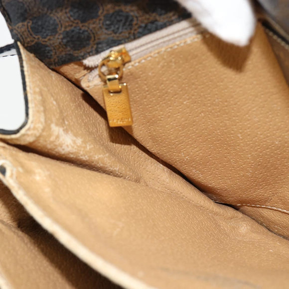 CELINE Macadam Canvas Horse Carriage Bag PVC Leather Black Gold Auth 182778V